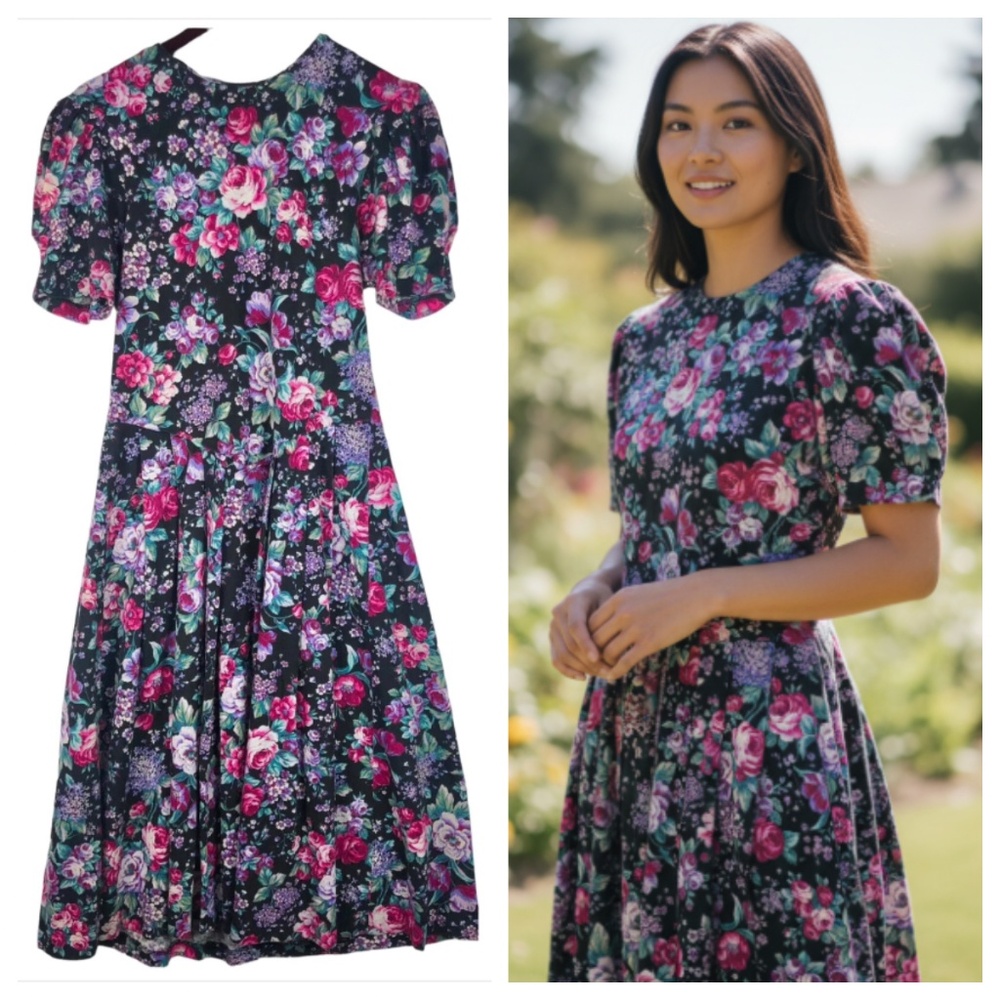 Vtg 80s David Benjamin DB Sport Dress Medium 8 10 Floral Prairie Cottagecore